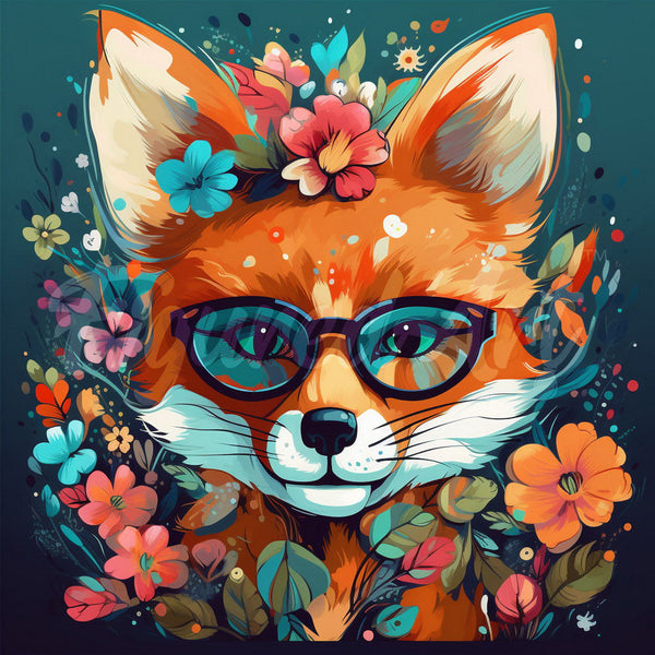 Mini Diamond Painting 25x25cm - Fantasy fox and flowers Figured'Art UK
