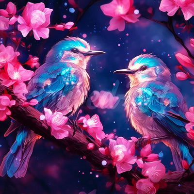 Mini Diamond Painting 25x25cm - Shimmering Bluebirds Figured'Art UK