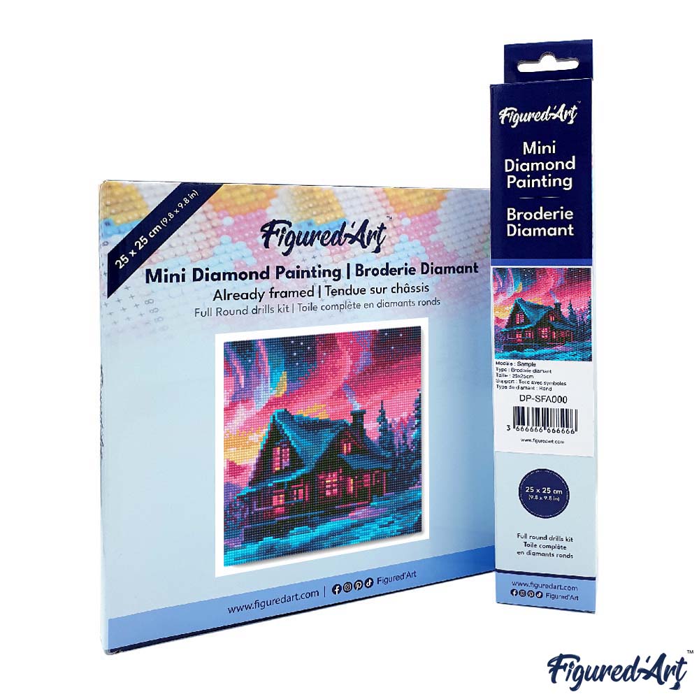 Mini Diamond Painting 25x25cm - House under Aurora Sky