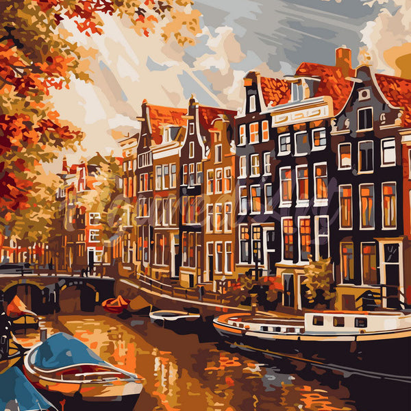 Paint by numbers kit for adults Sunshine in Amsterdam Figured'Art UK