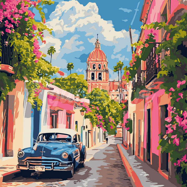 Paint by numbers kit for adults Classic Car in Mexico City Figured'Art UK