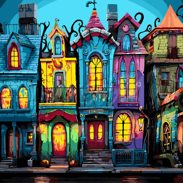 Paint by numbers kit for adults Colourful Gothic Houses Figured'Art UK