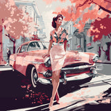 Paint by numbers kit for adults Lady and Pink Classic Car Figured'Art UK