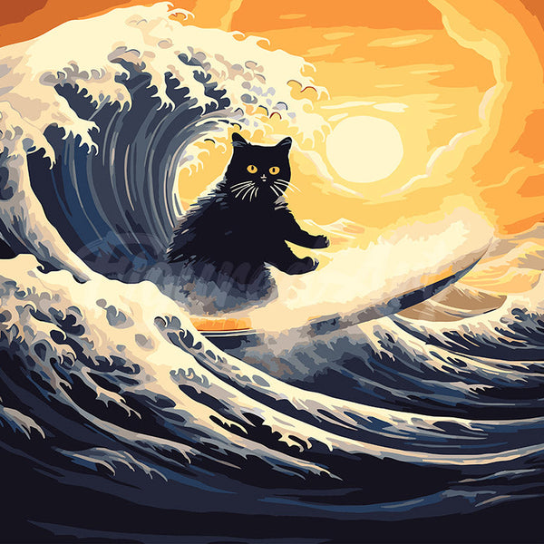 Paint by numbers kit for adults The Great Wave of the Black Cat Figured'Art UK