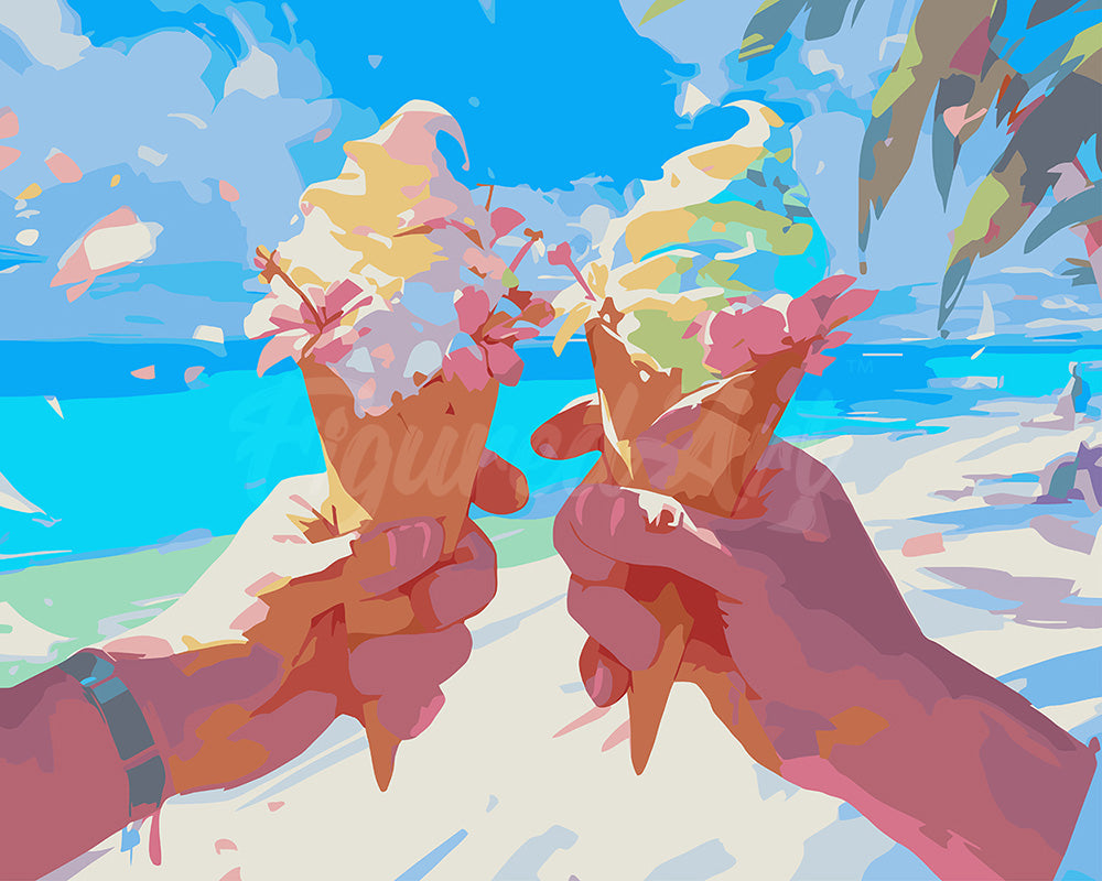 Paint by numbers kit for adults Beachside Ice Cream Figured'Art UK