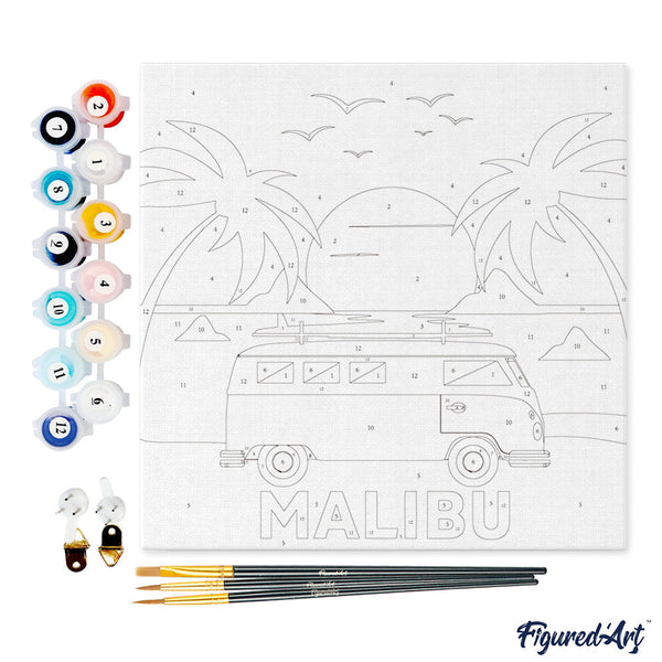 Mini Paint by numbers Malibu Sunset 20x20cm already framed