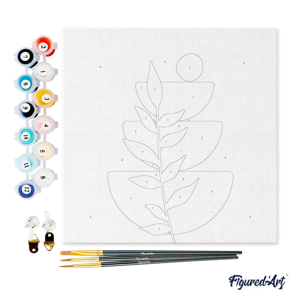 Mini Paint by numbers Abstract Bohemian Botanical Art Set 2 of 4 20x20cm already framed