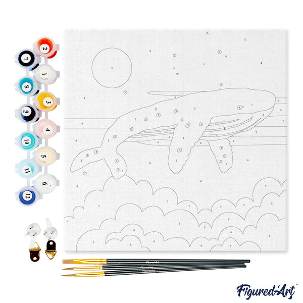 Mini Paint by numbers Pastel Flying Whale 20x20cm already framed