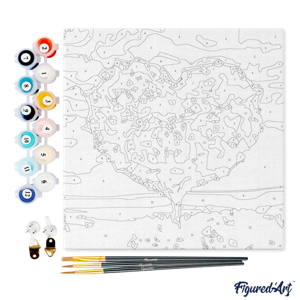Mini Paint by numbers Tree with Heart Shape 20x20cm already framed