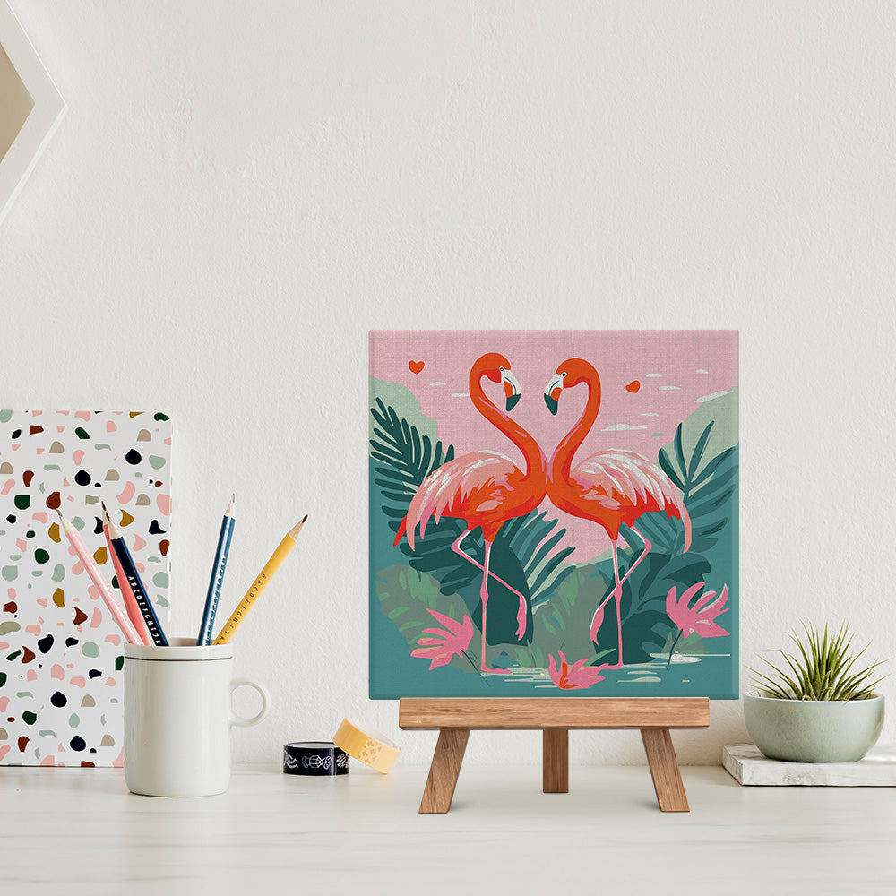 Mini Paint by numbers Tropical Flamingos 20x20cm already framed