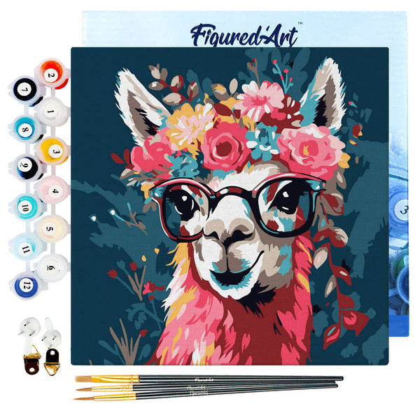 Mini Paint by numbers Fantasy llama and flowers 20x20cm already framed