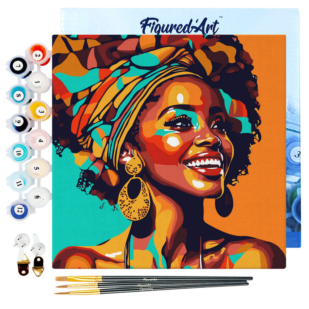 Mini Paint by numbers African Queen Pop Art 20x20cm already framed