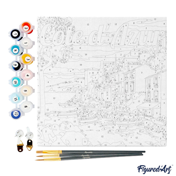 Mini Paint by numbers Travel Poster Cote d'Azur 20x20cm already framed
