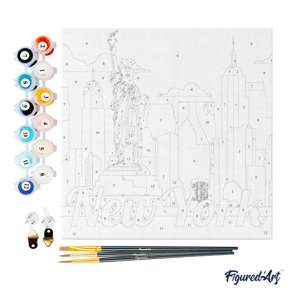 Mini Paint by numbers Travel Poster New York Statue of Liberty 20x20cm already framed