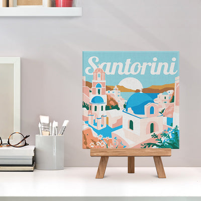 Mini Paint by numbers Travel Poster Santorini Sunrise 20x20cm already framed