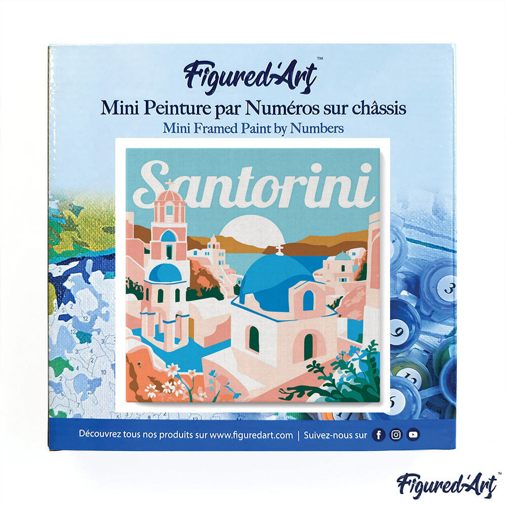 Mini Paint by numbers Travel Poster Santorini Sunrise 20x20cm already framed