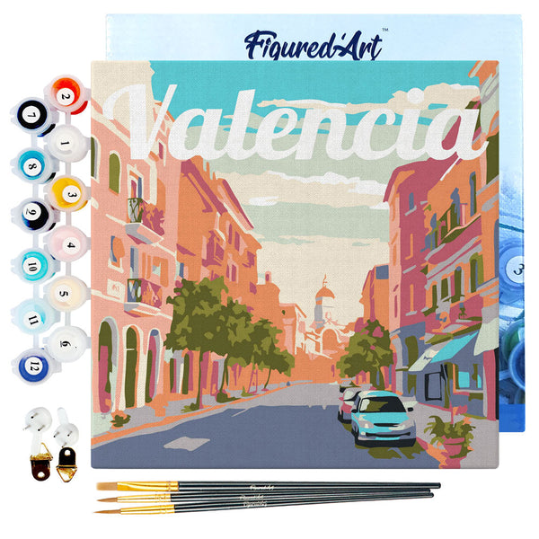 Mini Paint by numbers Travel Poster Valencia 20x20cm already framed