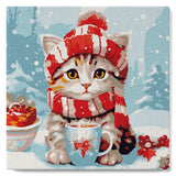 Mini Paint by numbers Cute cat in Red Scarf 20x20cm already framed Figured'Art UK