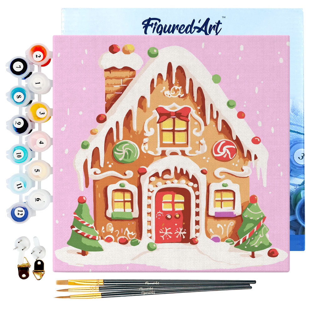 Mini Paint by numbers Gingerbread House 20x20cm already framed