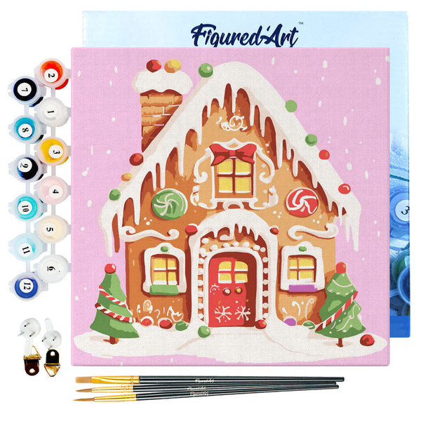 Mini Paint by numbers Gingerbread House 20x20cm already framed