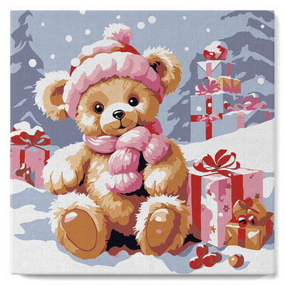 Mini Paint by numbers Teddy Bear and the Gifts 20x20cm already framed Figured'Art UK