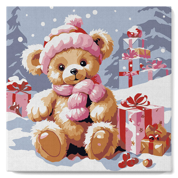 Mini Paint by numbers Teddy Bear and the Gifts 20x20cm already framed Figured'Art UK